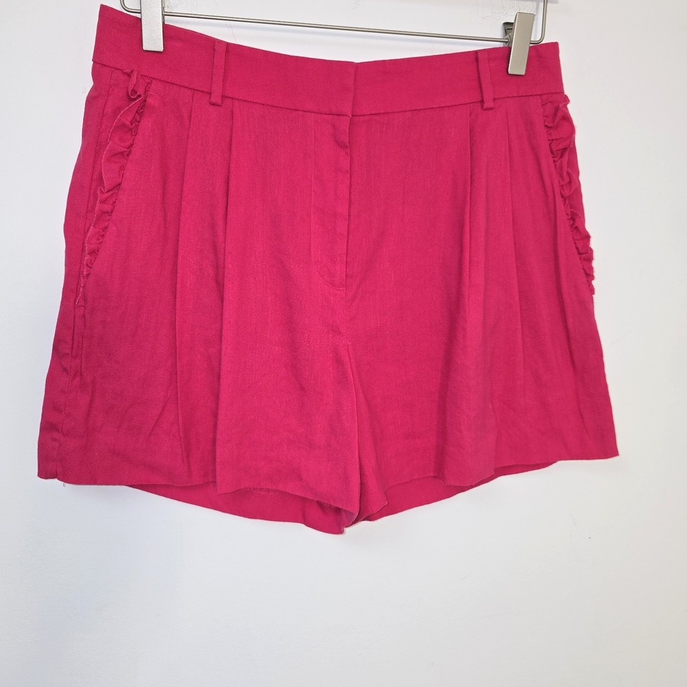 Ann Taylor Hot Pink Linen Blend Shorts Size 6 Ruffle Pocket Pleated Preppy